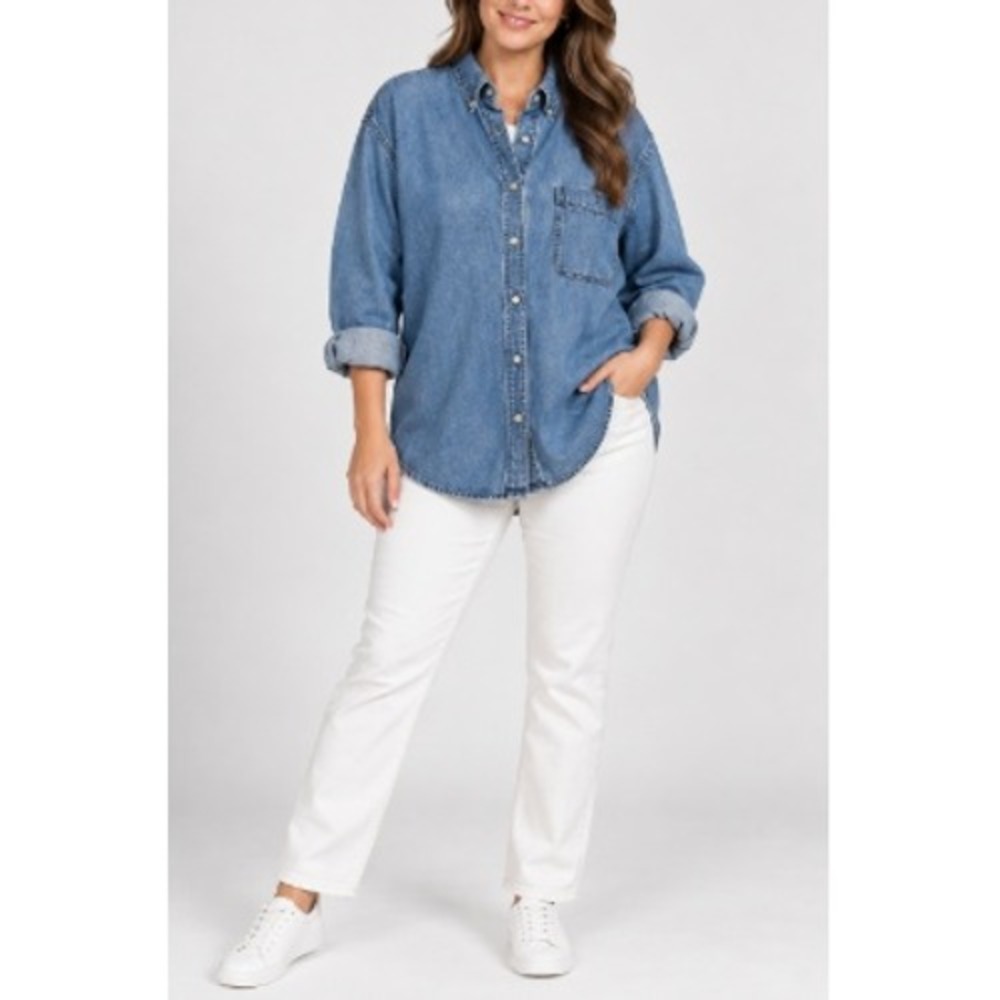 Wrangler Hero Women's Blue Oversized Vintage Denim Button Down Shirt Size XL